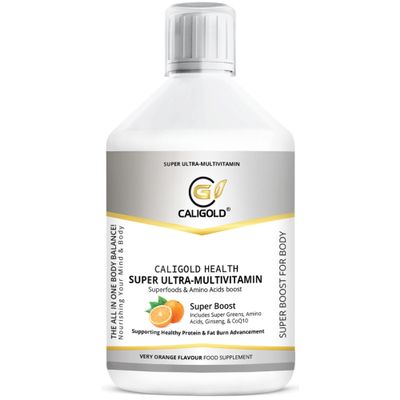 CALIGOLD Health Super Ultra Multivitamins and Minerals - Super Liquid Vitamins Boost Includes Super Greens & Amino Acids in Orange Flavour Daily Supplement