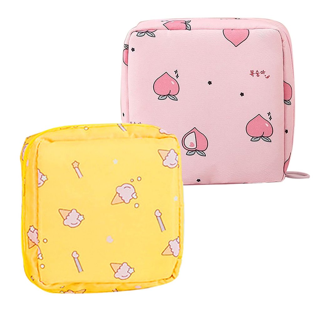 2 Pack Sanitary Napkin Storage Bag Small Portable Menstrual Cup Nursing Pad Storage Pouch, Traveler Friendly Menstrual Period Bag, Mini Makeup Bag Coin Purse Wallets with Zipper for Women Teen Girls