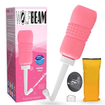 Wolfbeam Portable Hand-held Vulva and Anus Cleaner and Personal Health Vaginal Washing Container, Travel Urinal Spray Scrubber for Personal Hygiene (Pink, 450ml)