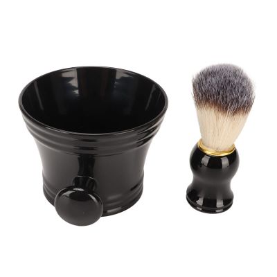 Beard Brush Soft Artificial Bristle Professional Safe Black Beard Brush Bowl Tool Portable Large Capacity Bowl Suitable for Barber Men Home Salon