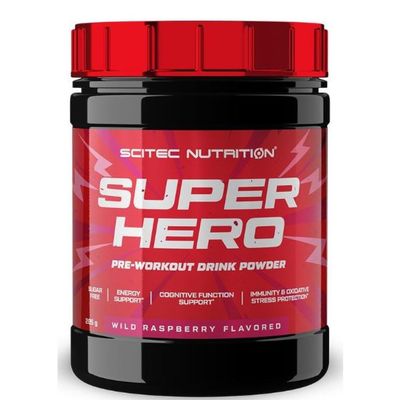 Scitec Nutrition Superhero  Sugar-Free Pre-Workout  with Amino Acids  Plant Extracts  Vitamins  for Energy, Focus and Immune Support, 285 g, Wild Raspberry
