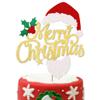 Rsstarxi 1 Pack Merry Christmas Cake Topper Glitter Holly Leaves and Berries Cake Pick Santa Hat Beard Cake Decorations for Christmas Theme Happy New Year Kids Birthday Party Supplies Gold view 1