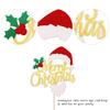 Rsstarxi 1 Pack Merry Christmas Cake Topper Glitter Holly Leaves and Berries Cake Pick Santa Hat Beard Cake Decorations for Christmas Theme Happy New Year Kids Birthday Party Supplies Gold view 3