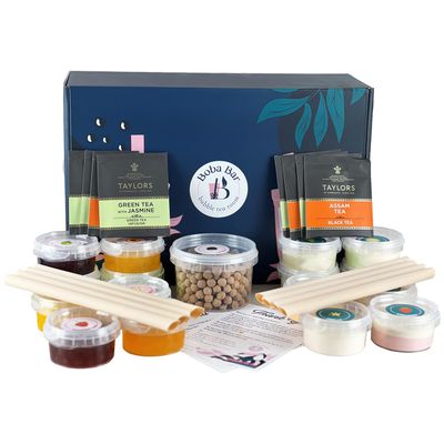 BOBA BAR Milky Blast Milk Bubble Tea Kit (Serves 8 x 500 Ml Drinks) - Includes a Variety of Milk Tea Flavors, Popping Boba and Jelly Toppings | Gluten-Free | Contains Tapioca Pearls and Tea Bags