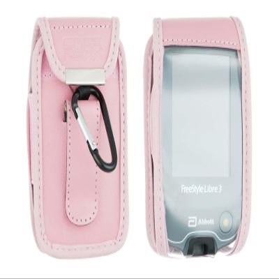 caseroxx Leather-Case with belt clip compatible with Freestyle Libre 1/2 / 3 / Insulinx / 14 Day made from genuine leather, Pouch with belt clip and viewing window in pink
