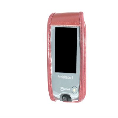 caseroxx Leather-Case with belt clip compatible with Freestyle Libre 1/2 / 3 / Insulinx / 14 Day made from genuine leather, Pouch with belt clip and viewing window in red
