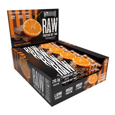 Warrior Raw Protein Bars  20g Protein Per Bar  High Protein Snack Bars Multipack (12 or 24 Bars, 75g Each)  Low Sugar, High Fibre Breakfast & Meal Replacement Bar  Chocolate Orange Flapjack