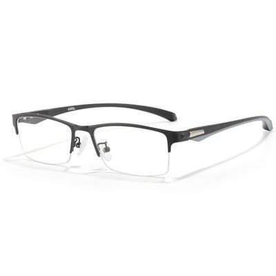 ANRRI Blue Light Glasses for Men Semi Rimless Rectangle Black Metal Frame UV Blocking Computer Glasses+2.50 Magnification