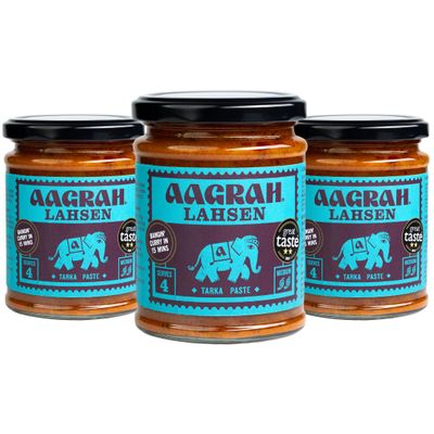 Aagrah Lahsen Indian Curry Cooking Sauce - Authentic Restaurant Recipe Tarka Base - Medium Hot - 270g Jar Serves 3-4 - (Pack of 3)