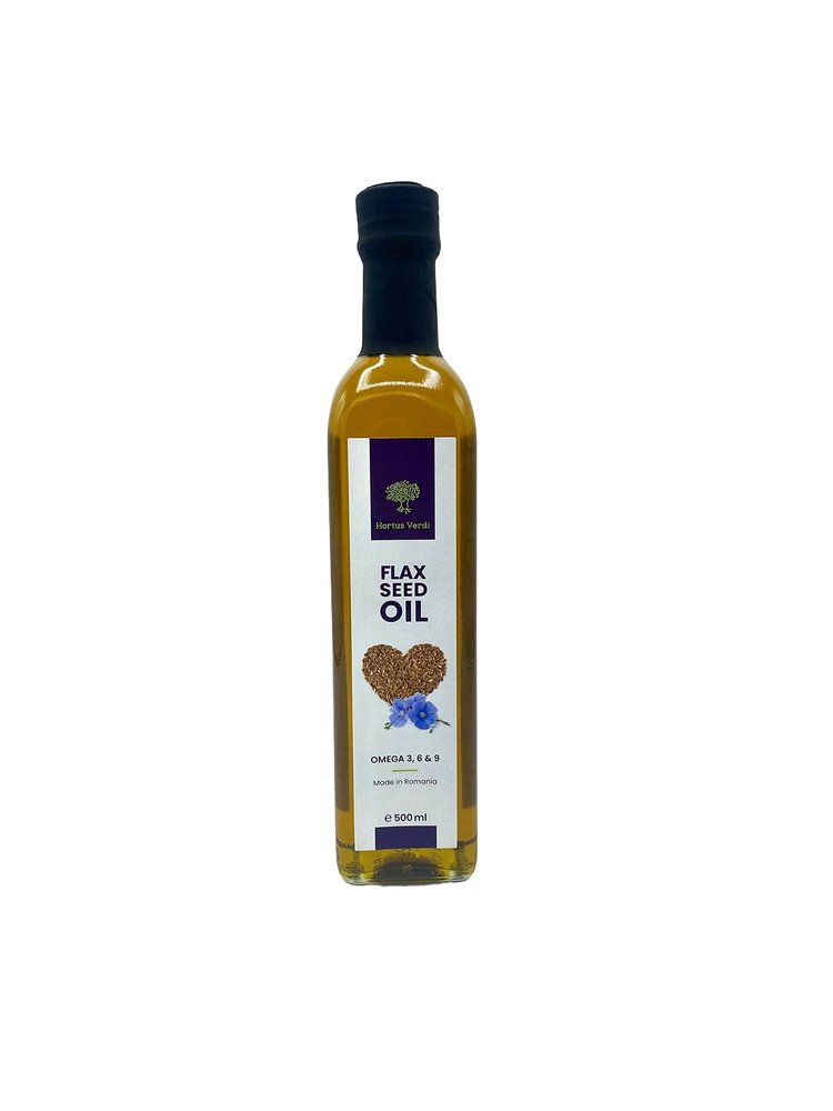 Flaxseed Oil 500 ml by Hortus Verdi Cold Pressed 100% Natural - European Sourced - RAW VEGAN - Extra Virgin - Unrefined - Gluten Free