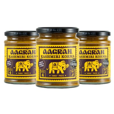 Aagrah Kashmiri Korma Indian Curry Cooking Sauce - Authentic Restaurant Recipe Tarka Base - Mild - 270g Jar Serves 3-4 - (Pack of 3)