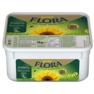 Flora Buttery Spread 2kg x 6 (12kg Total)  Rich Buttery Taste, Ideal for Cooking, Baking & Catering  Vegetarian Friendly