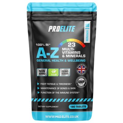 Multivitamins & Minerals - 180 Vegan Tablets - One a Day 100% RDA - 23 Essential Vitamins & Minerals in A-Z Multivitamin Tablet - Made in The UK by PROELITE
