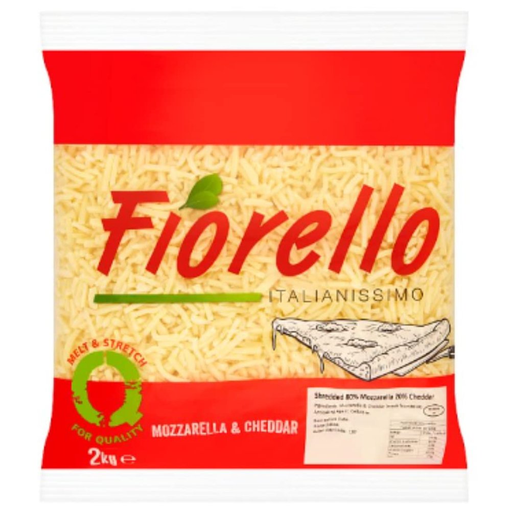 Fiorello Italianissimo Shredded Pizza Cheese 80% Mozzarella & 20% Cheddar 2kg | Professional Cheese Blend for Pizza, Pasta & Catering | High Melt & Stretch