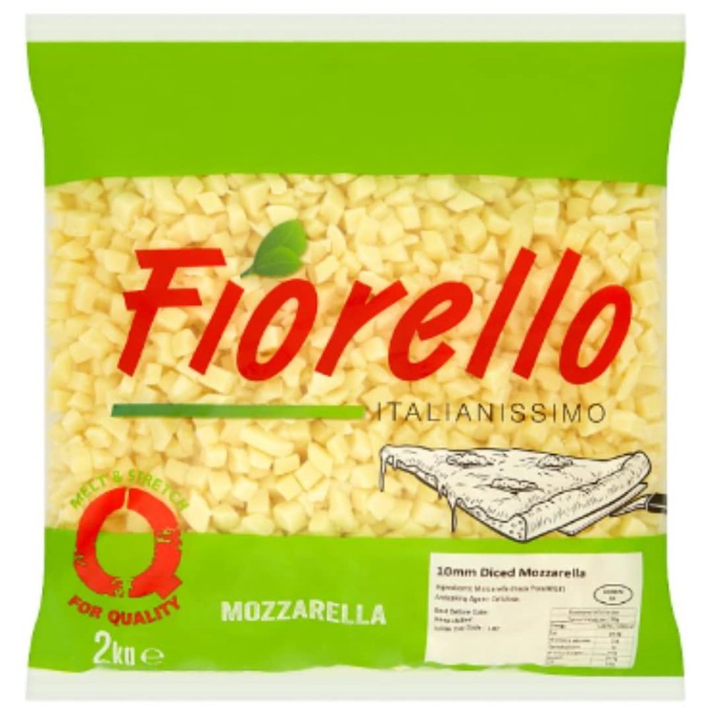 Fiorello Italianissimo Mozzarella 10mm Diced 2kg  Professional Pizza Mozzarella Cubes, Perfect Melt & Coverage, Catering & Foodservice Pack