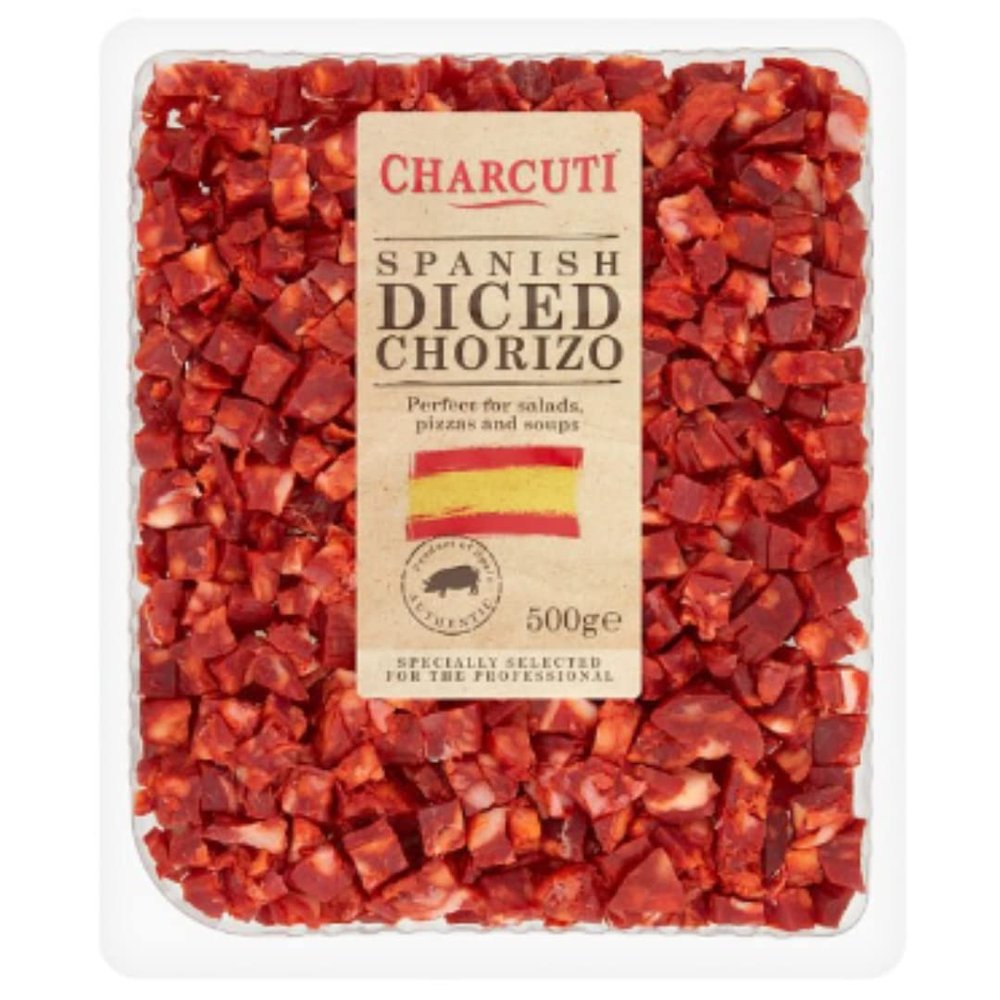 Charcuti Spanish Diced Chorizo 500g x 1 | Premium Ready-to-Eat Spanish Chorizo | Authentic Diced Cured Meat | Perfect for Cooking, Tapas & Snacks