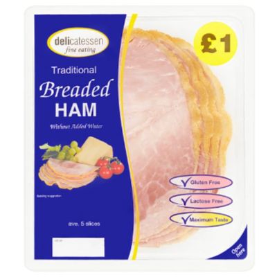 Delicatessen Fine Eating Traditional Breaded Ham 90g x 10  Crispy, Ready-to-Cook Gourmet Ham Snacks