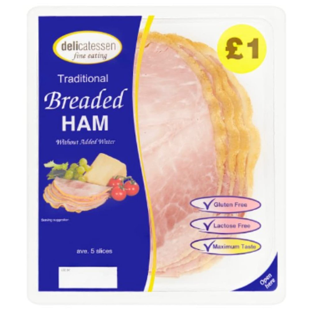 Delicatessen Fine Eating Traditional Breaded Ham 90g x 10  Crispy, Ready-to-Cook Gourmet Ham Snacks
