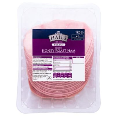 HALLS Select Sliced Honey Roast Ham 1kg x 4 | Premium British Cooked Ham | Tender, Juicy & Lightly Sweet | Ready to Eat, Ideal for Sandwiches, Salads & Catering