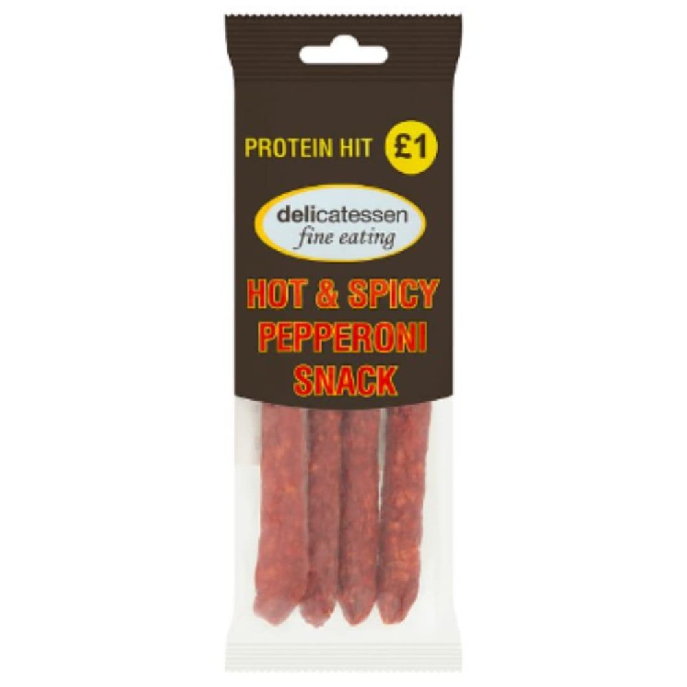 Delicatessen Fine Eating Hot & Spicy Pepperoni Snack 80g x 12  Ready-to-Eat Gourmet Pepperoni Bites