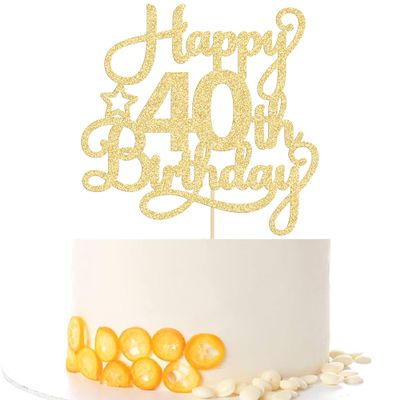 1 Pack Happy 40th Birthday Cake Topper Gold Glitter 40 & Fabulous Cheers to 40 Years Old 40th Birthday Cake Pick for Celebrating 40th Birthday Anniversary Party Cake Decorations Supplies