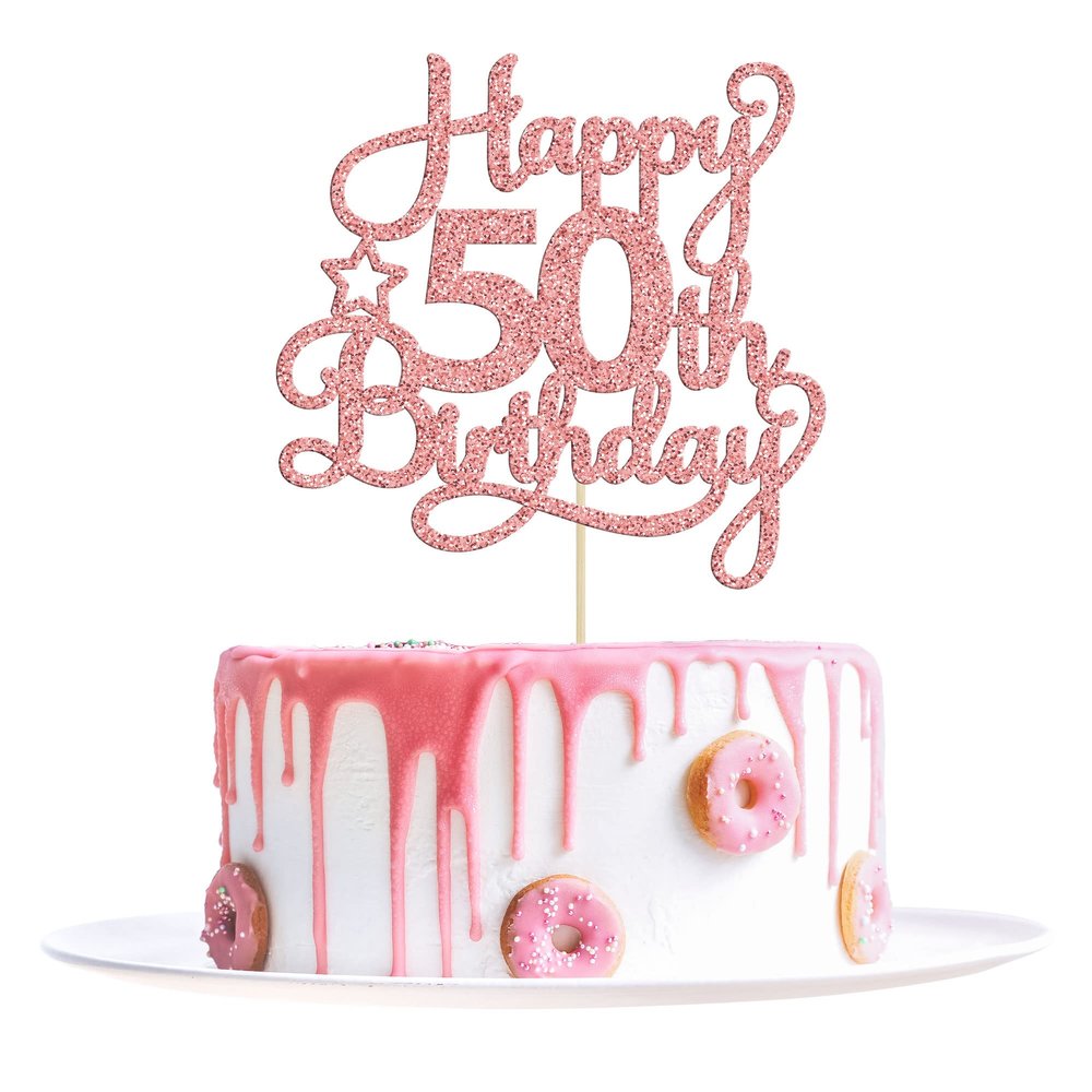 1 Pack Happy 50th Birthday Cake Topper Rose Gold Glitter 50 & Fabulous Cheers to 50 Years Old 50th Birthday Cake Pick for Celebrating 50th Birthday Anniversary Party Cake Decorations Supplies
