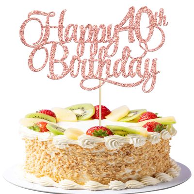 1 Pack Happy 40th Birthday Cake Topper Rose Gold Glitter Number 40 Forty Years Old Birthday Cake Pick Decoration For 40th Birthday Celebrating Anniversary Party Supplies