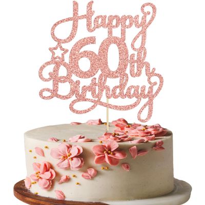1 Pack Happy 60th Birthday Cake Topper Rose Gold Glitter 60 & Fabulous Cheers to 60 Years Old 60th Birthday Cake Pick for Celebrating 60th Birthday Anniversary Party Cake Decorations Supplies