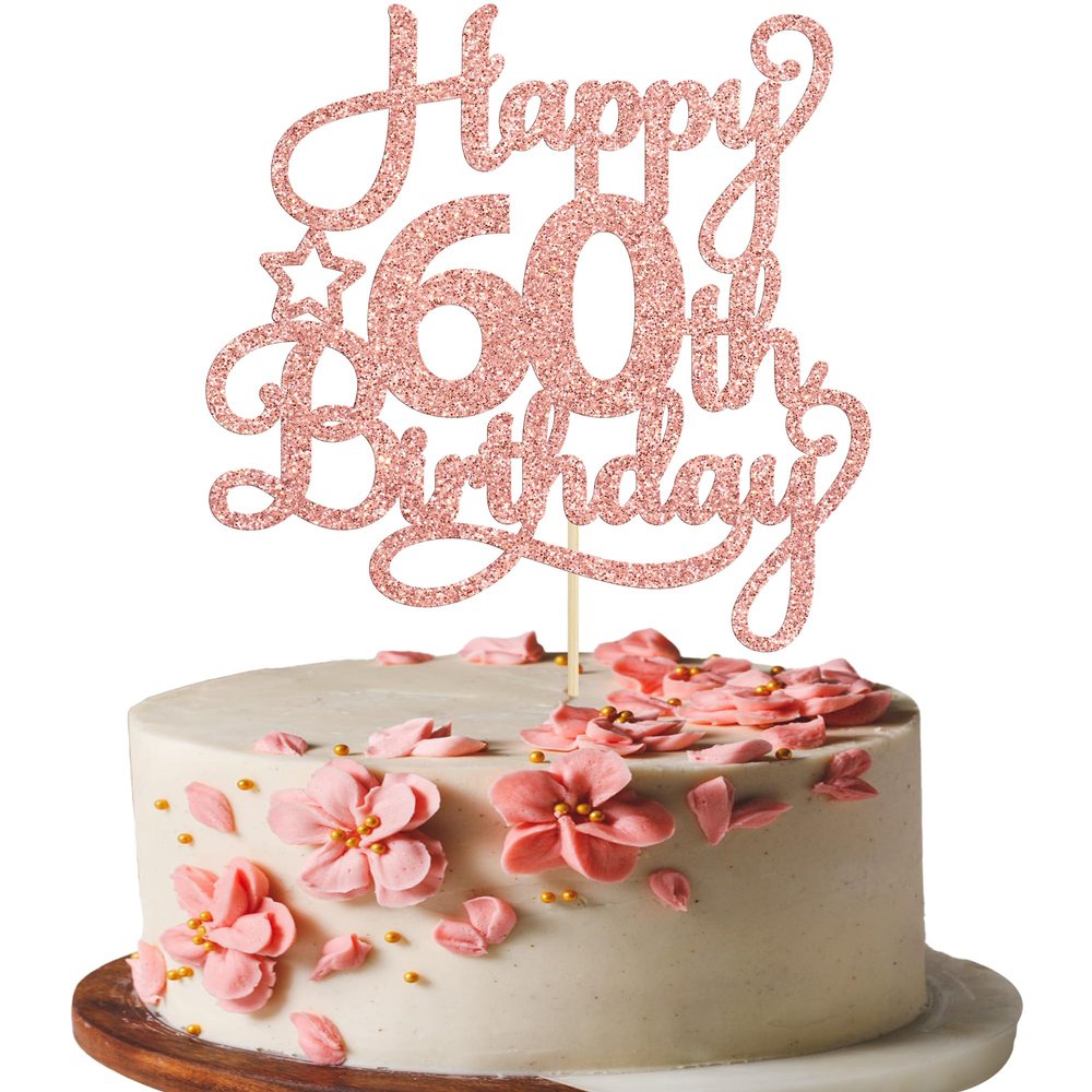 1 Pack Happy 60th Birthday Cake Topper Rose Gold Glitter 60 & Fabulous Cheers to 60 Years Old 60th Birthday Cake Pick for Celebrating 60th Birthday Anniversary Party Cake Decorations Supplies