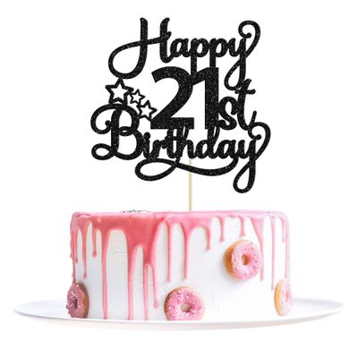 1 Pack Happy 21st Birthday Cake Topper Black Glitter 21 & Fabulous Cheers to 21 Years Old Birthday Cake Pick for Celebrating 21st Birthday Anniversary Party Cake Decorations Supplies