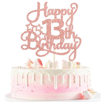 1 Pack Happy 13th Birthday Cake Topper Rose Gold Glitter 13 Official Teenager Cheers to 13 Years Old Birthday Cake Pick for Celebrating 13th Birthday Anniversary Party Cake Decorations Supplies