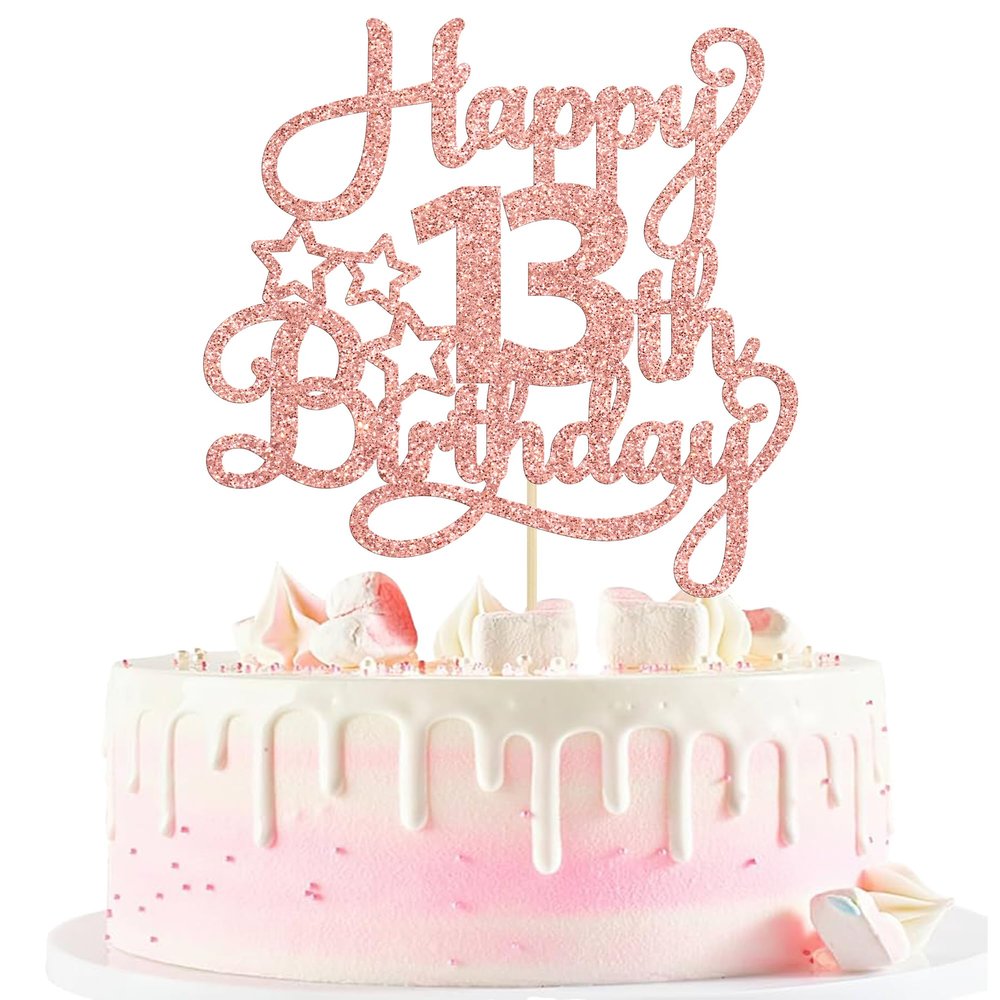 1 Pack Happy 13th Birthday Cake Topper Rose Gold Glitter 13 Official Teenager Cheers to 13 Years Old Birthday Cake Pick for Celebrating 13th Birthday Anniversary Party Cake Decorations Supplies