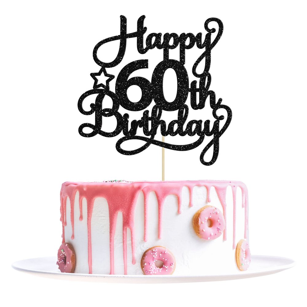 1 Pack Happy 60th Birthday Cake Topper Black Glitter 60 & Fabulous Cheers to 60 Years Old 60th Birthday Cake Pick for Celebrating 60th Birthday Anniversary Party Cake Decorations Supplies
