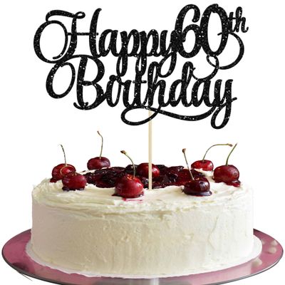 1 Pack Happy 60th Birthday Cake Topper Black Glitter Number 60 Sixty Years Old Birthday Cake Pick Decoration For 60th Birthday Celebrating Anniversary Party Supplies