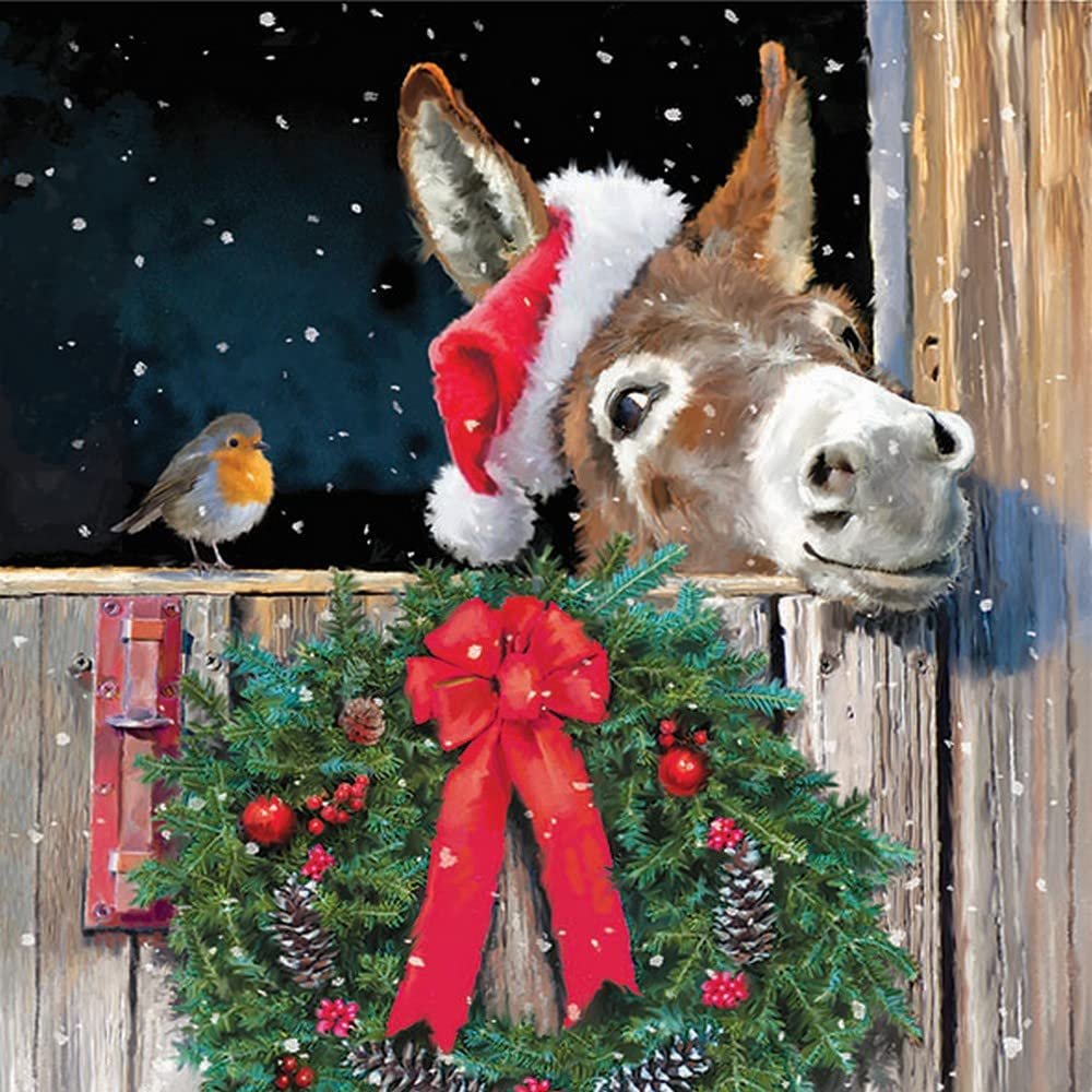 20 Napkins Bird and Christmas Donkey Animals Winter Christmas Table Decoration Festival Celebration Craft Decoupage Napkin Technology 33 x 33 cm