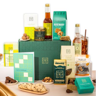 Vegan Hamper with Truffles & Hot Chocolate Set, Congratulations Gift Hamper Her by EDEN & CO