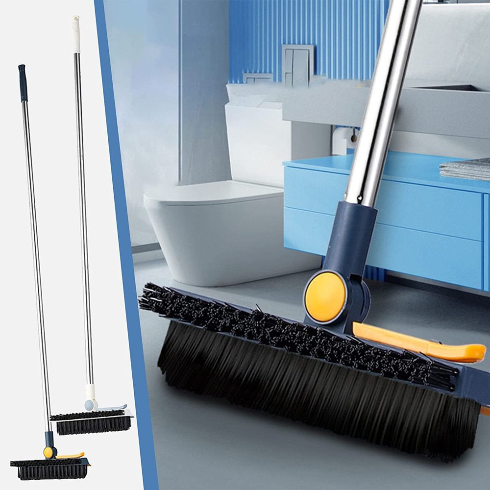 2022 New Upgrade Floor Double-Sided Scrub Brush,3 in 1 Scrape and Brush Stiff Bristle,Silicone Scrape Squeegee Hard Bristle Wiper Brush, for Kitchen, Bathroom, Patio,Wall (Blue)