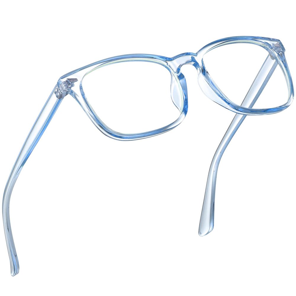 Epova TR90 Blue Light Blocking Glasses for Women and Men-Lightweight Computer/Reading/Gaming/TV/Phones Glasses-Anti Eyestrain & UV Glare, Classic Square Eyeglasses Frame with Case, Transparent Blue