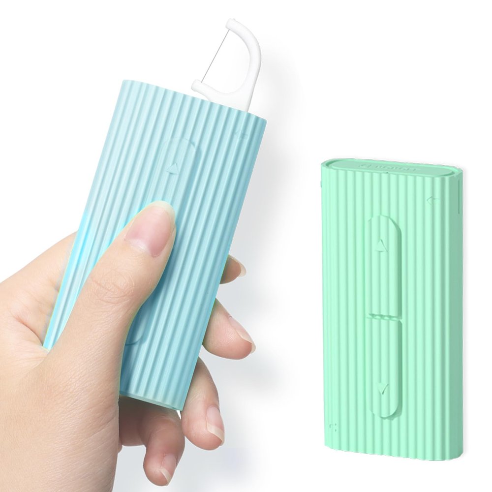 Dental Floss Picks Portable Case-20 Count Pocket-Sized Professional Flosser Dispenser-LIAMOSS Superfine Toothpicks Sticks-Best Dental Oral Care(Blue Green)