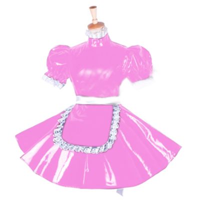 Maid Uniform Cosplay PVC Dress Short Outfit Plus Size Sissy Dress,Pink,5XL