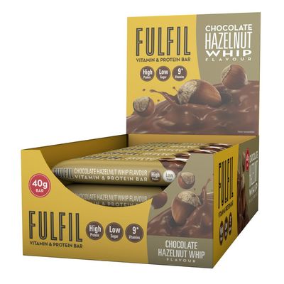 Fulfil Vitamin and Protein Bars (15 x 40g Bars)  Chocolate Hazelnut Whip Flavour  14g High Protein; 9 Vitamins; Low Sugar