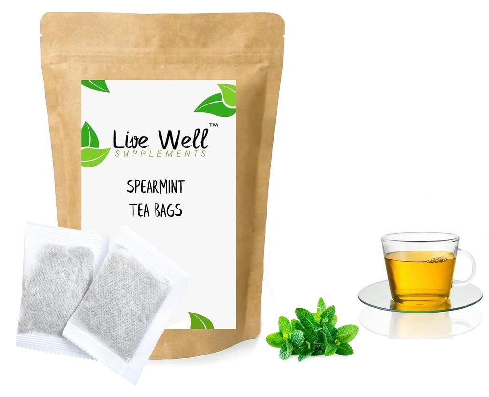 Live Well Supplements Spearmint Tea Bags Helps With Digestion, Nausea Etc... (100 Tea Bags) 200-300 Cups
