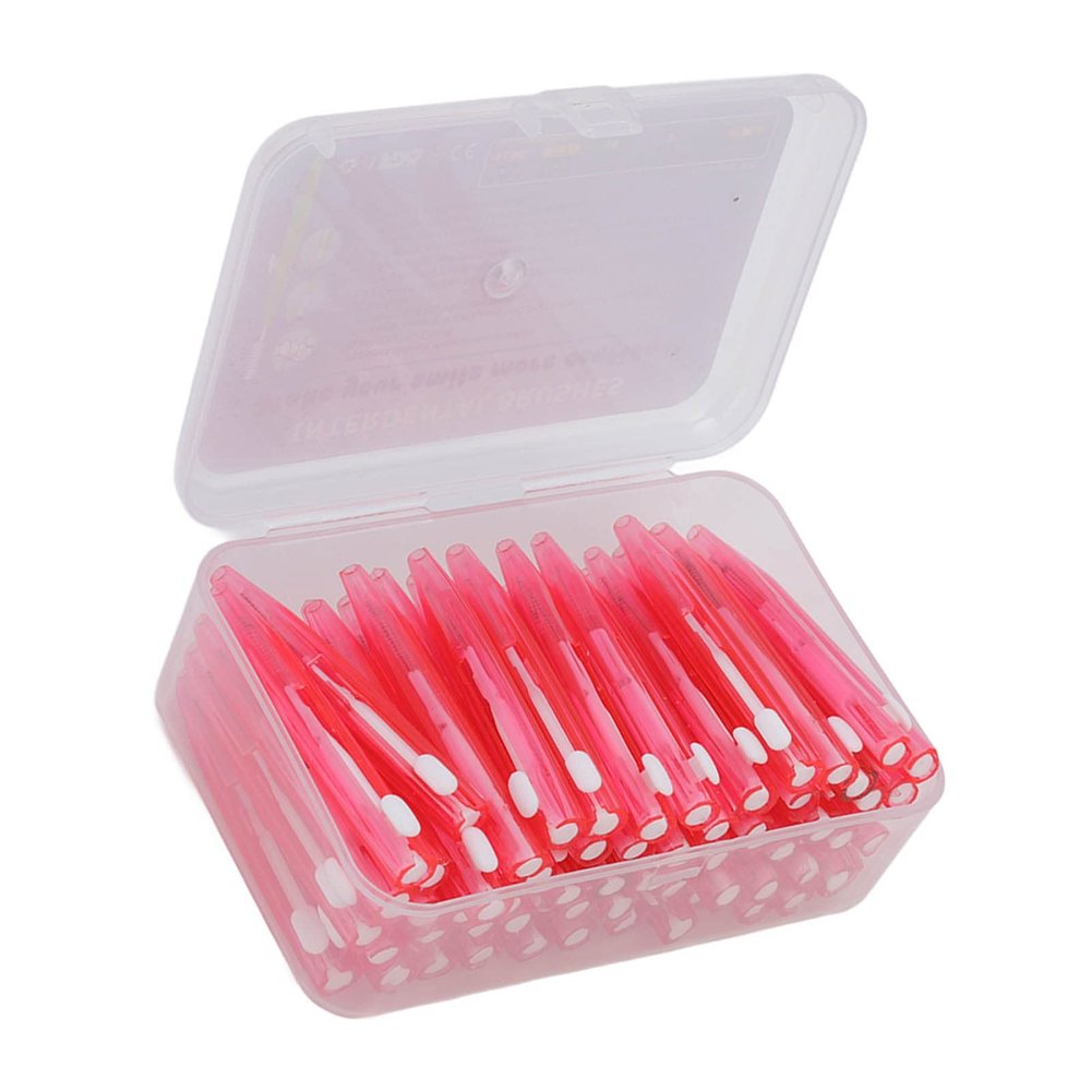 TOPINCN 60Pcs Interdental Brush Practical Slim Braces Cleaner with PP Handle for Adults Children Care (Pink)