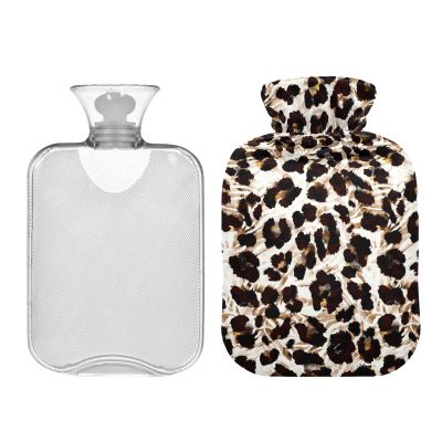 Leopard Tie Dye Hot Water Bottle with Cover, 2L Hot Water Bag Transparent Warm Water Bag for Menstrual Cramps, Neck and Shoulder Pain Relief, Hand Feet Warmer