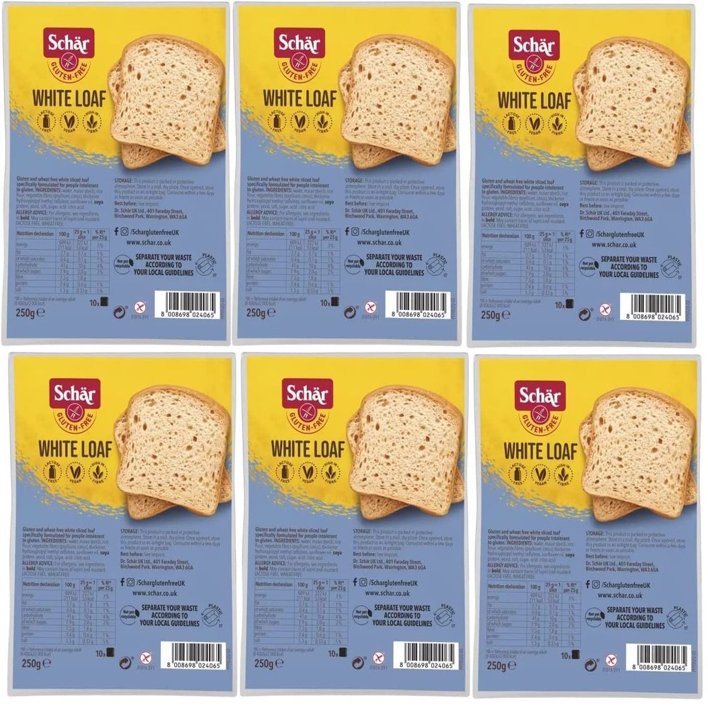 Schr Gluten Free Vegan White Loaf Bread (250g) Pack of Six