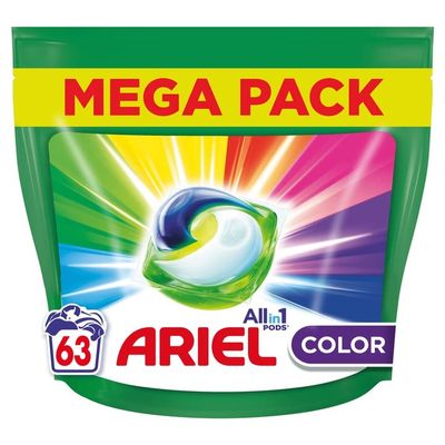 Ariel All-in-1 PODS, Washing Liquid Laundry Detergent Capsules 126 Washes (2 x 63), Color, Effective Stain Removal Even In A Cold Wash, Ariel washing pods Pack of 126 caps
