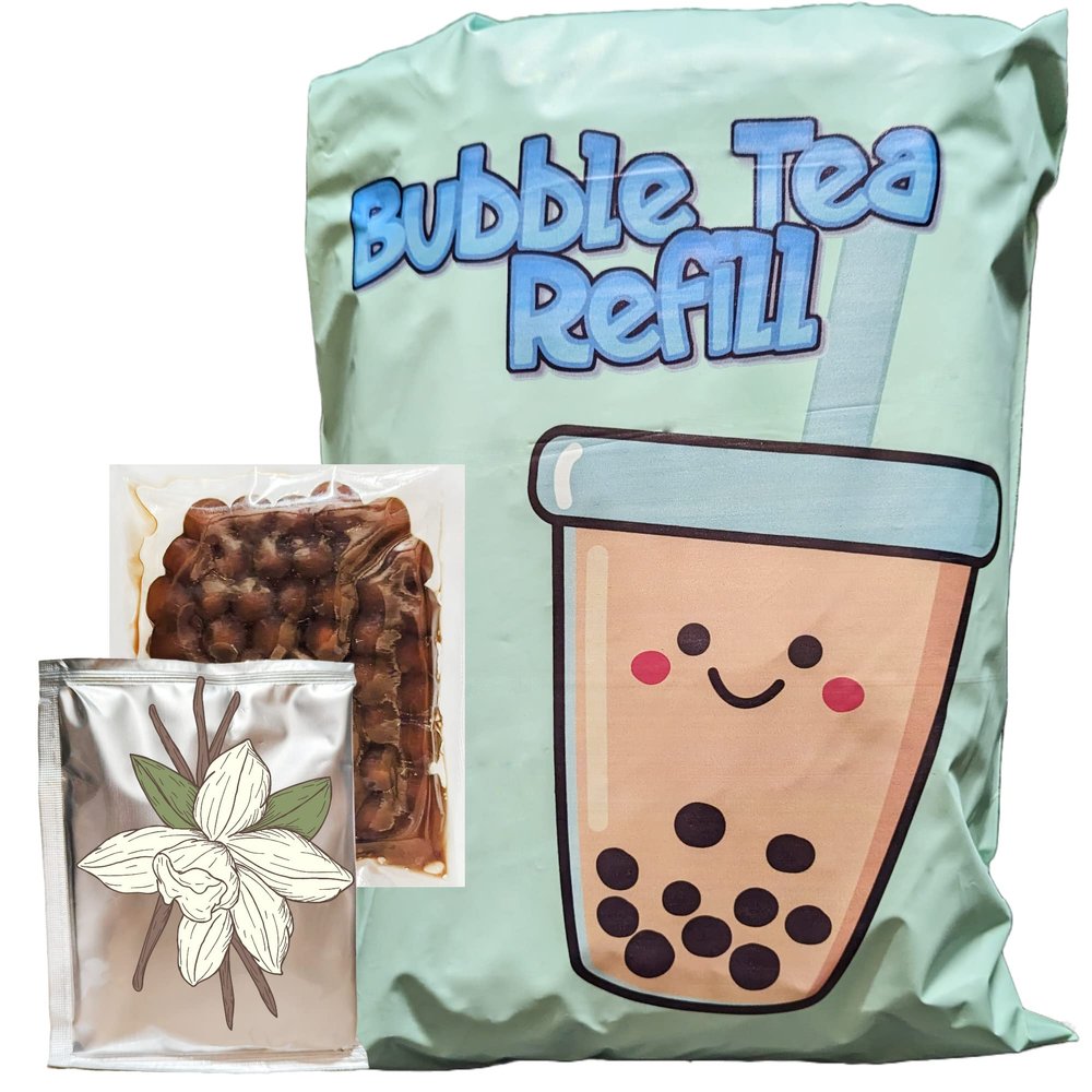 Bubble Tea Kit Refills - Extra Boba Pearls & Milk Tea Powder Packets For Bubble Tea Set. Instant Tapioca Pearls/Boba Balls In Brown Sugar Syrup, 3 in 1 Flavoured Milkshake Powder Drink Mix