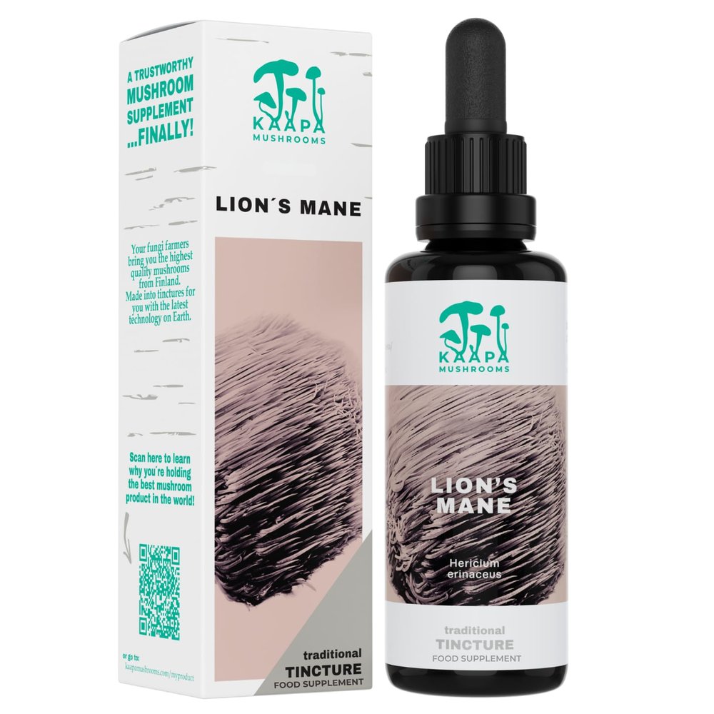 KAAPA MUSHROOMS - Lion's Mane Mushroom Extract Tincture - Potent Ultrasonic Extraction | High Potency Lions Mane Supplement for Cognitive Function, Brain & Memory | Grown in Finland - 50ml