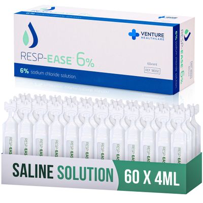 Resp-Ease 6% Sterile Hypertonic Saline Solution for Inhalation via Nebuliser - Helps Clear Airways and Congestion from Lungs - 60 x 4ml Vials - Strong Nebuliser Saline Solution