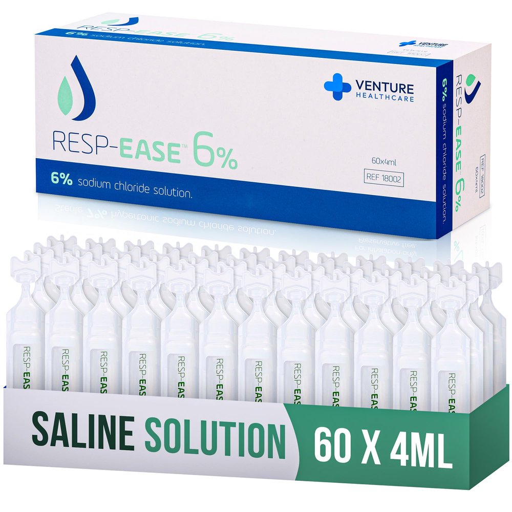 Resp-Ease 6% Sterile Hypertonic Saline Solution for Inhalation via Nebuliser - Helps Clear Airways and Congestion from Lungs - 60 x 4ml Vials - Strong Nebuliser Saline Solution